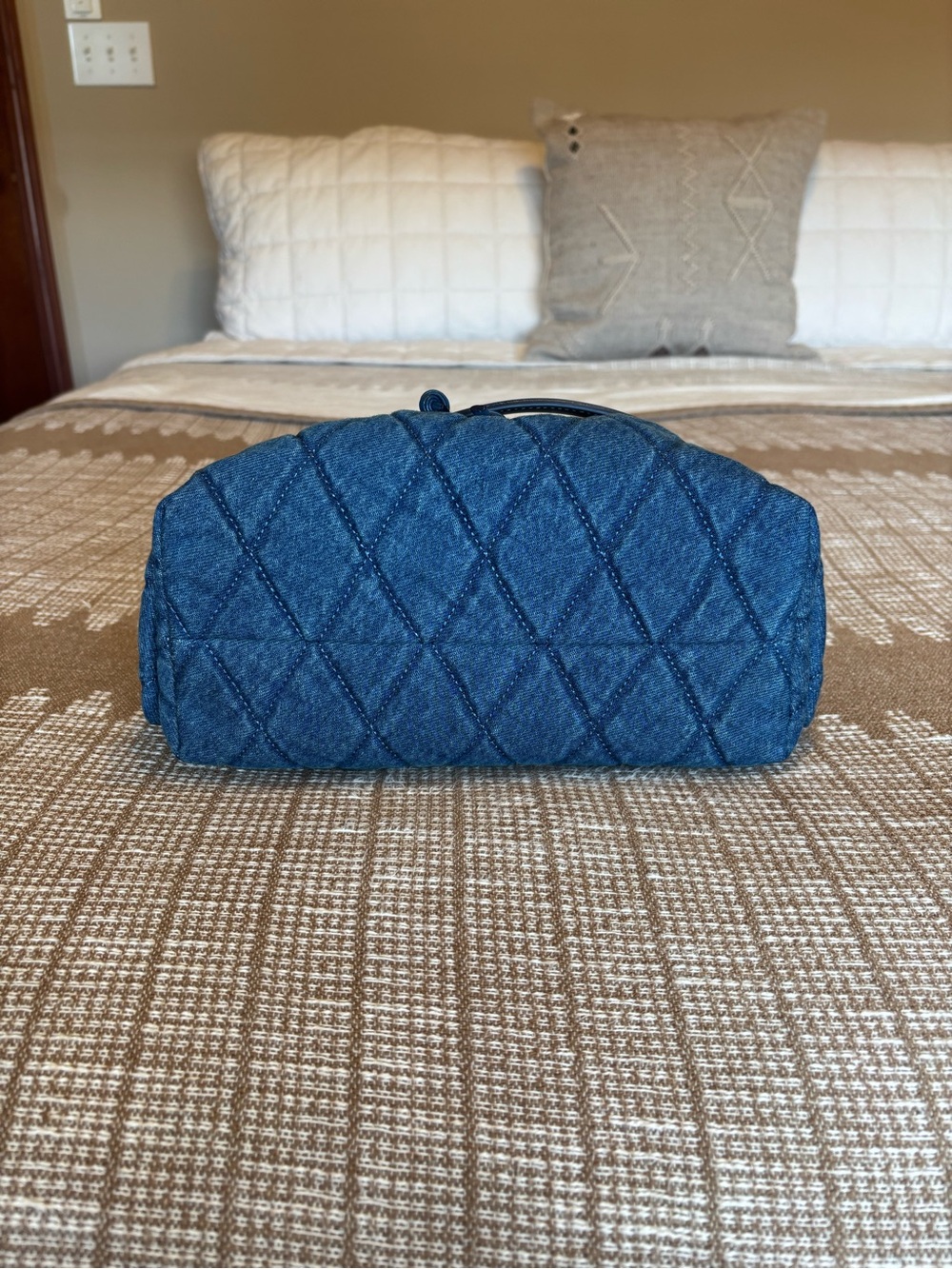 Tory Burch Charlie Quilted Denim Drawstring Bag - Picture 5 of 6